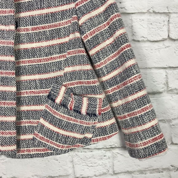 Zara Basic XS Tweed Knit Striped Navy / Red Blazer - Picture 3 of 6